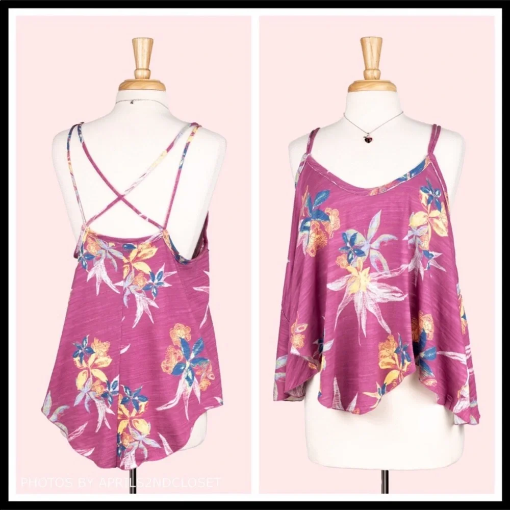 FREE PEOPLE BOHO TANK TOP FLOWY FLORAL FESTIVAL PRINT SLEEVELESS KNIT TEE A2C - Picture 6 of 16